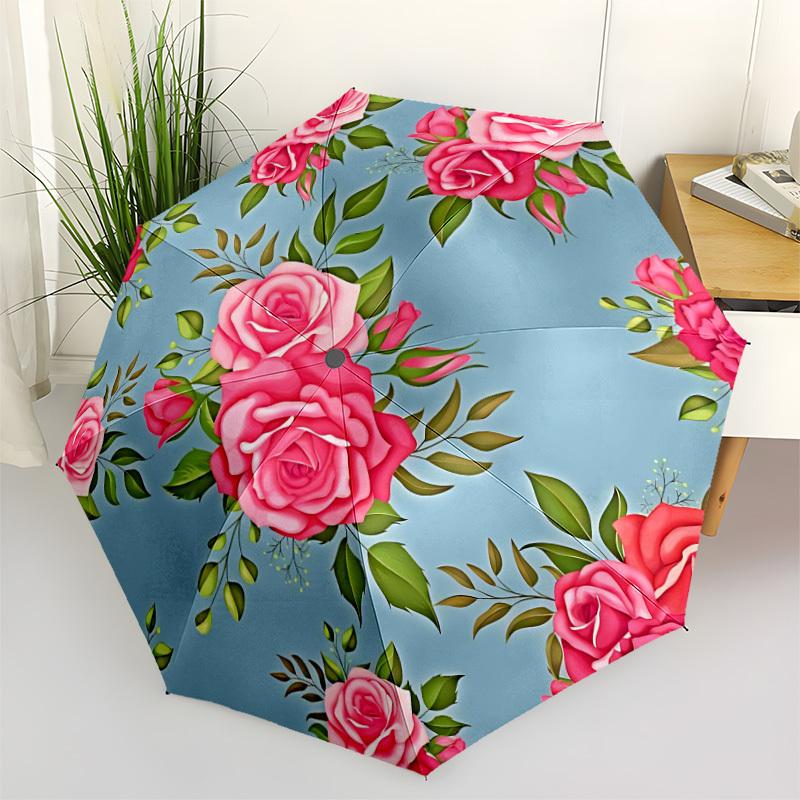 1pc Floral Pattern Automatic Opening/Closing Folding Umbrella with 8 Ribs,Windproof Portable Sunshade Umbrella Holiday gift yy260401034