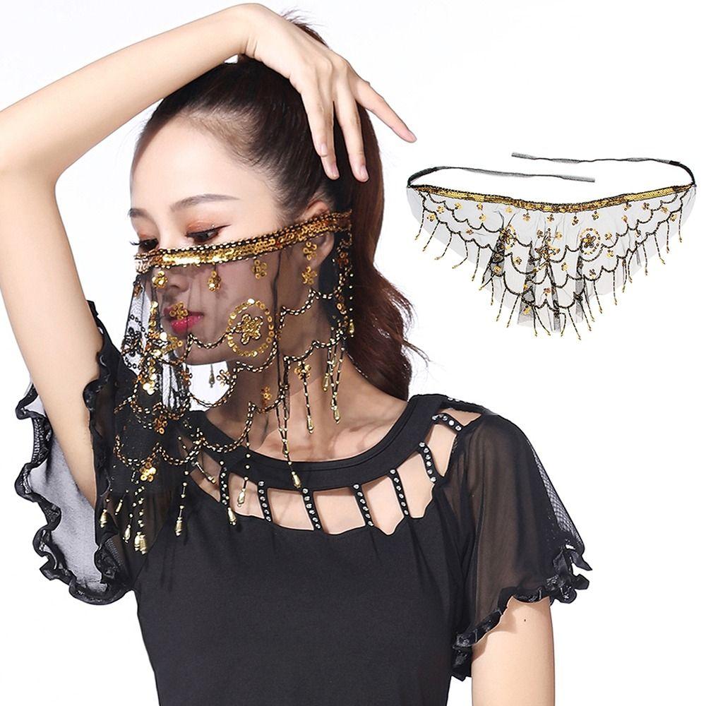 Бисер для женщин Сетка пайетки аксессуары для выступлений Вышитые костюмы для танца живота Вуали для лица