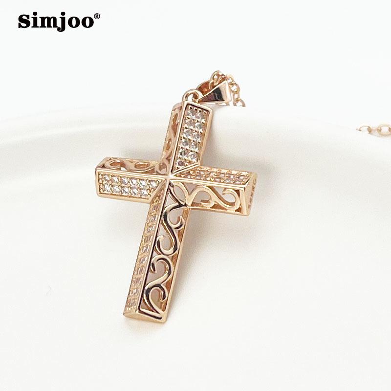 SIMJOO модное ожерелье из розового золота, креативная подвеска с крестом и цирконом