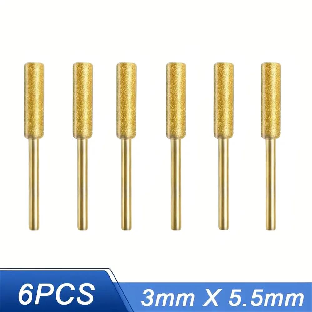 6 шт. алмазного покрытия цилиндрических фрез 4/4,8/5,5 мм точильный камень для цепной пилы заточка цепи резьба шлифовальные инструменты наборы