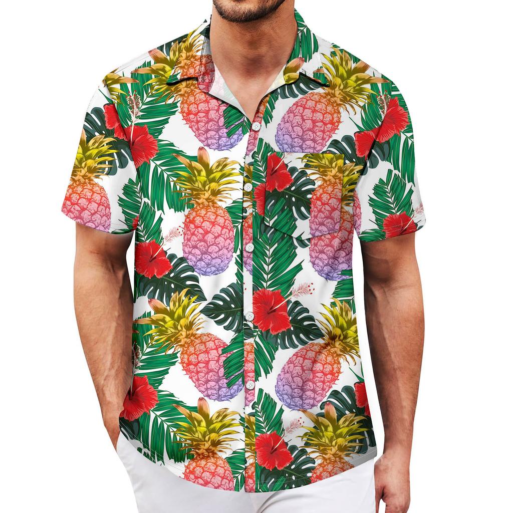 Мужские винтажные рубашки для боулинга на пуговицах с коротким рукавом, летняя пляжная рубашка