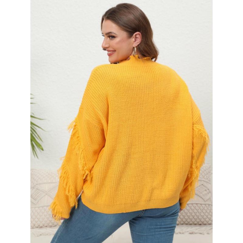 Women S Plus Size V Neck Tassel Pullover Sweater Autumn Winter