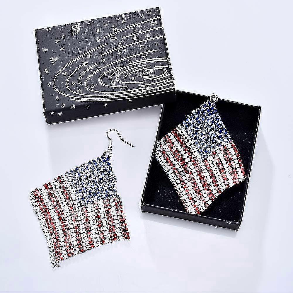 2025 2pcs American Flag Earrings For Women Patrioti Drop Dangle Earrings Alloy Mesh Hook Earrings