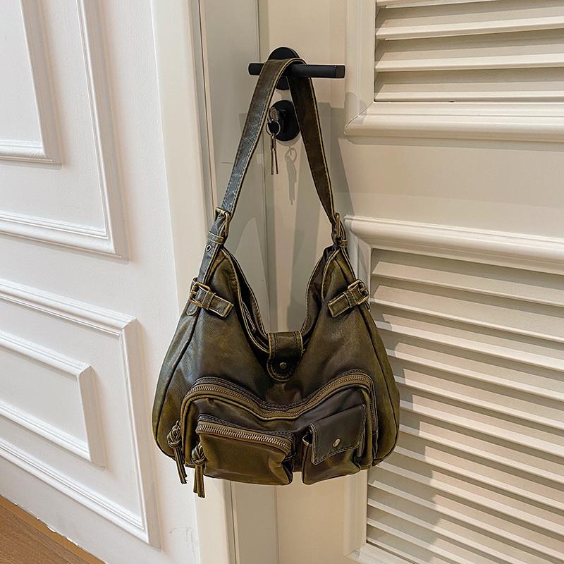 Женская модная выстиранная состаренная сумка-локомотив Spice Girl, многокарманная, в японском и корейском тренде, на плечо