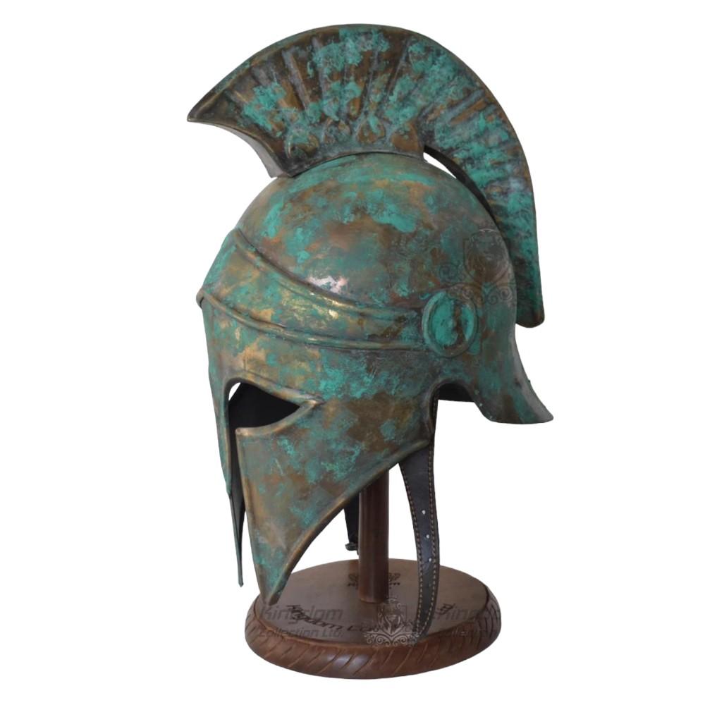 Зеленый патинированный шлем в греческом средневековом римском стиле центуриона для ролевой игры с бесплатной подставкой для дисплея в подарок для него