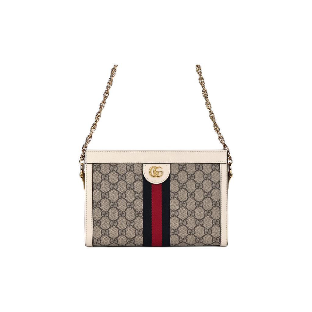 Gucci Ophidia Vintage Logo Stripe Web Chain Canvas And Leather Envelope Clutch Bag Women bags Ebony White 503877-K05NB-9794