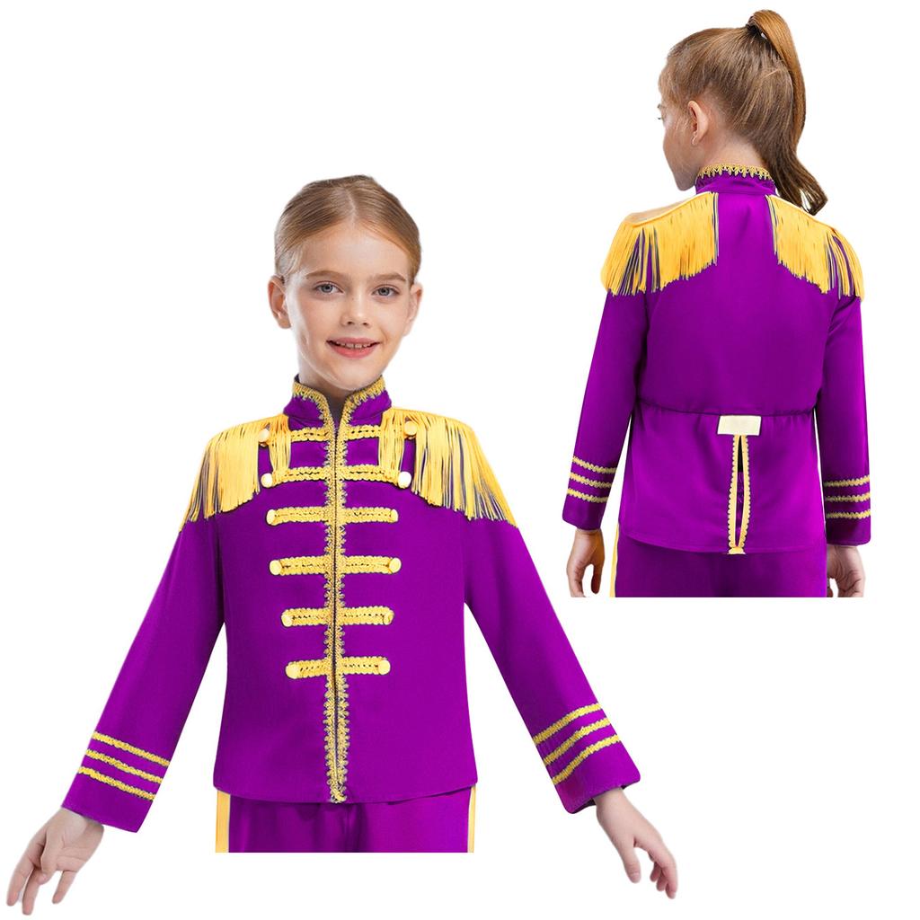 Children's 60s Rock Band Costume - British Star Style Gold Lace Top with Long Sleeves for Music Cosplay
