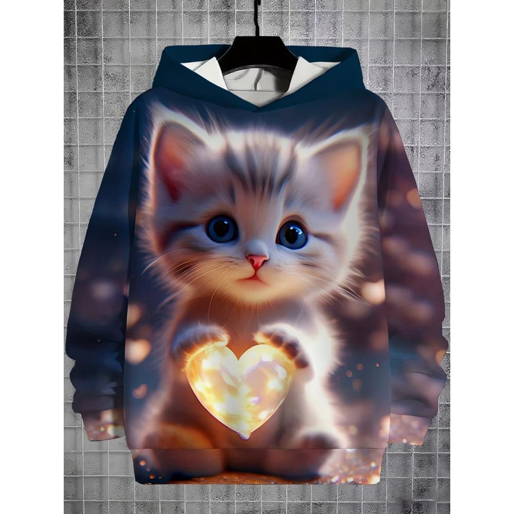 Girls Clothes Hoodies for Kids Cute Cartoon Cat Printed Hoodie Spring Autumn Casual Tops Fashion Sweatshirt Children's Clothing