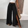 Женские модные однотонные свободные повседневные брюки с широкими штанинами и высокой талией