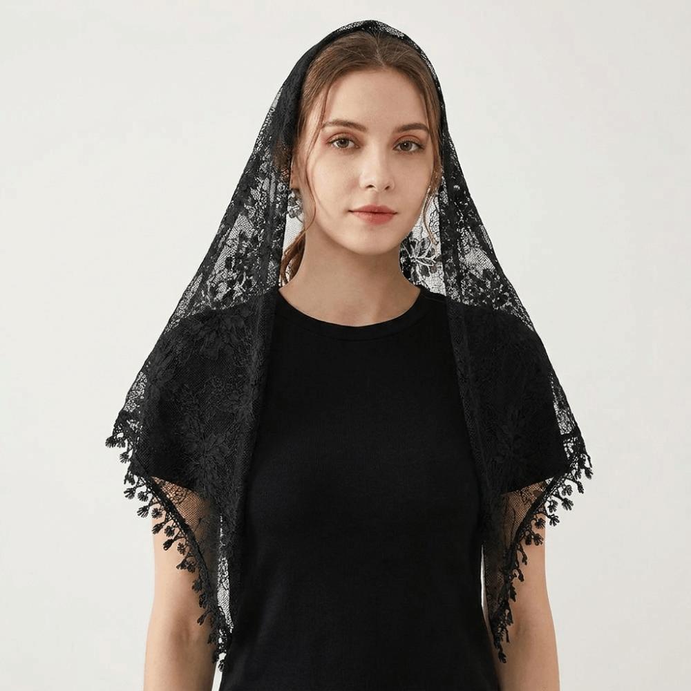 Colorful Printed Wraps with Tassel Flower Triangle Headband Elegant Lace Scarf Outdoor