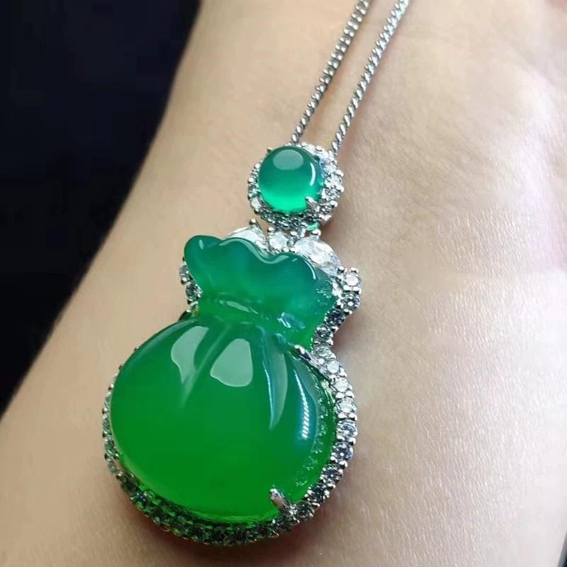 Подвеска в виде денежного мешка Ice Jade Yang Green Lucky Bag, ожерелье для женщин