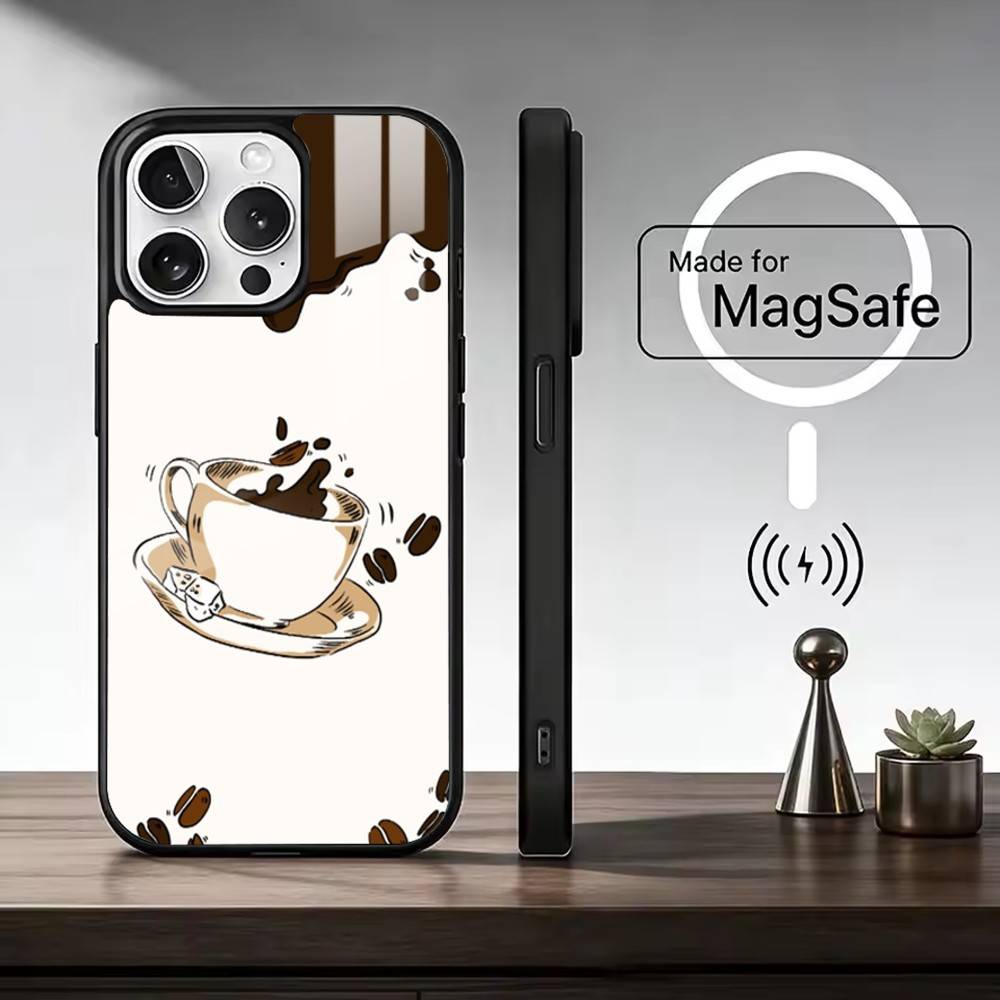 C-Coffee Latte Art Phone Case For iPhone17,16,15,14,13,12,11 Plus,Pro Max Magnetic For Magsafe Wireless Charging