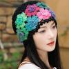 Women Hat Manual Colorful Hollow Out Knitted Flower Crochet Elastic Soft Breathable Lightweight Sunshade Soft Travel Outdoor Cap Brimless Beanie