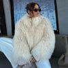Light Fluffy Loose Short Coat Women Oversize Long Sleeve Lapel Plush Overcoat Casual Thin Cardigan Luxury Faux Fur Jacket Chic Outwear Spring Winter