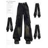 Women's Black Gothic Cargo Jeans Vintage Korean 90s Aesthetic Y2k Denim Trousers Harajuku High Waist Cowboy Pants 2000s Clothes