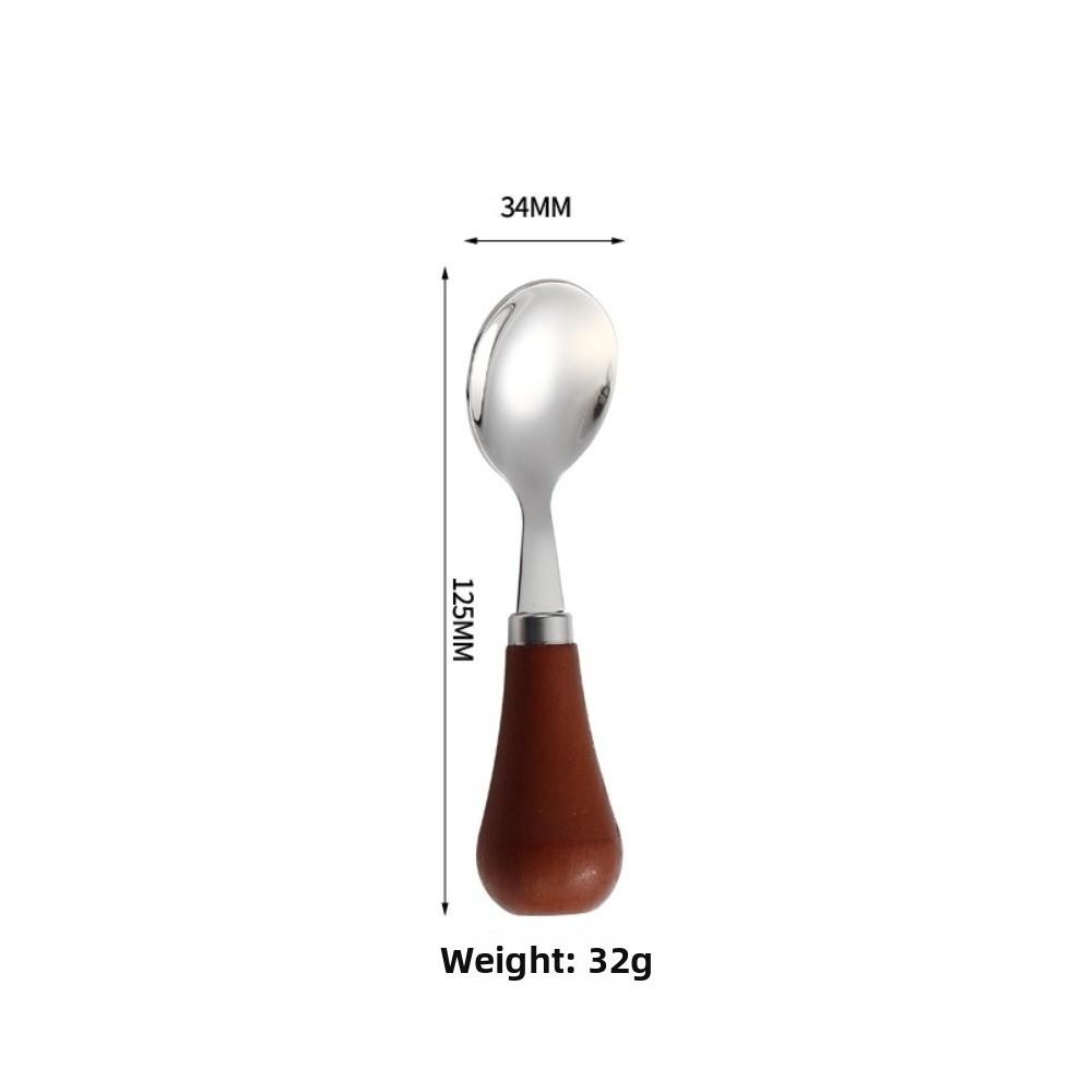 Standing Kids Soup Spoon 304 Stainless Steel Dessert Spoon New Wood Handle Fork Kitchen Tool