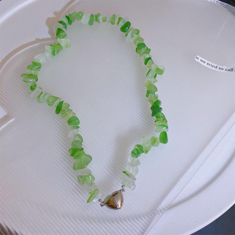 High-End Irregular Natural Stone Heart Magnet Necklace for Women: Elegant Clavicle Chain for Summer.