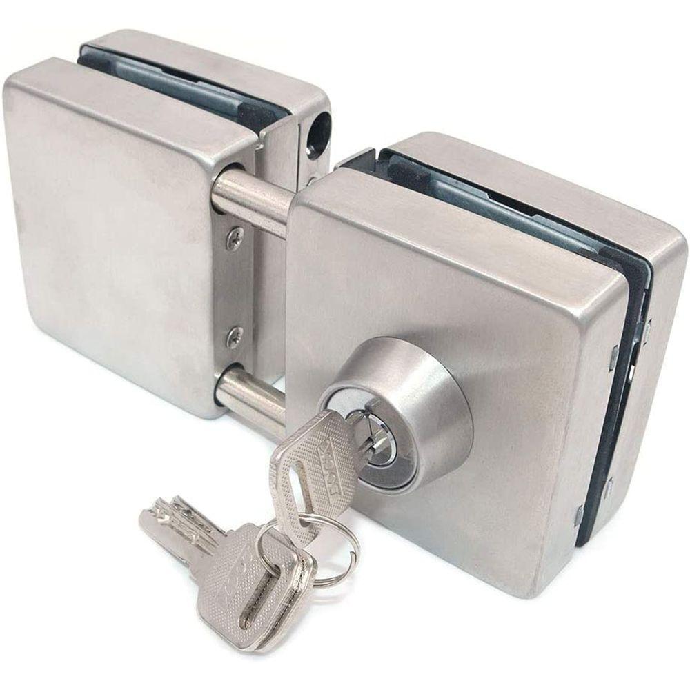 Hotel Anti-Theft Security 304 Stainless Steel 10-12mm Glass Lock 4 Bolts Both Sides Open Double Glass Door Lock