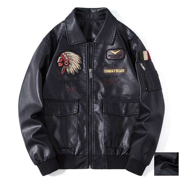 Осенне-зимняя мужская мотоциклетная кожаная куртка с лацканами, винтажная локомотивная куртка с вышивкой, байкерское пальто из искусственной кожи, уличная мужская одежда