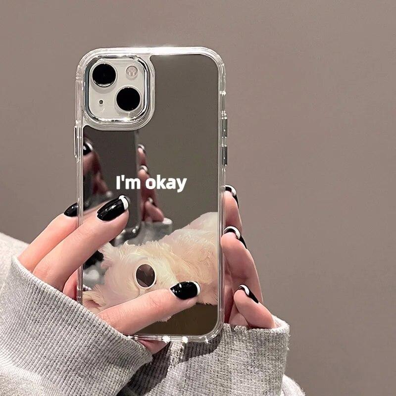 Smile Lovely Heart Mirror Phone Case For iPhone 15 Pro Case iPhone 11 13 14 12 Pro Max X XR XS Silicone Shockproof Back Cover