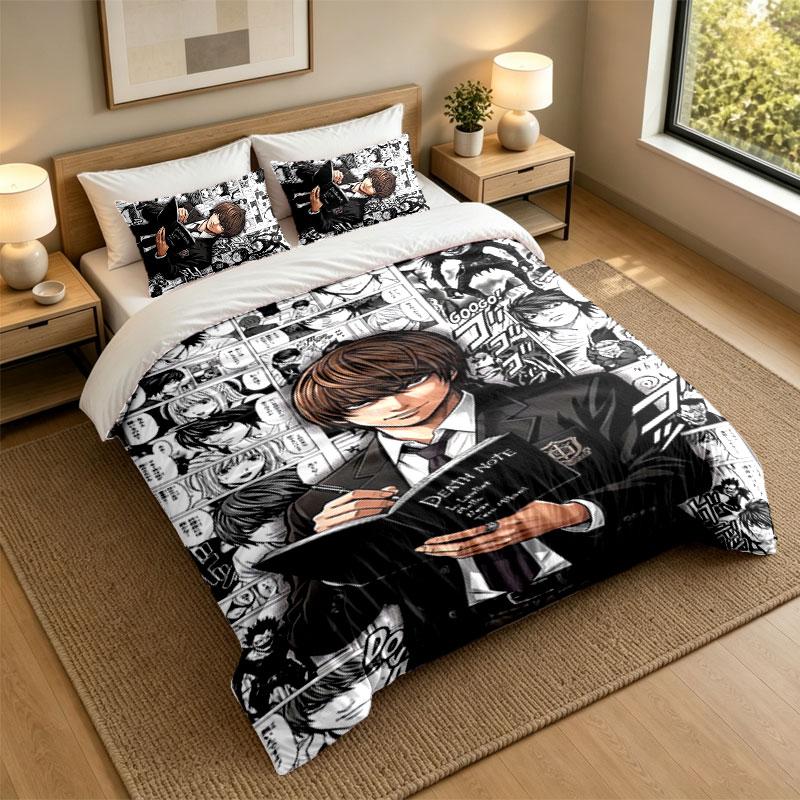 3Pcs Bedding SetDeath Note Soft Bed Sheet and Two Pillowcases Home Bedroom Decor