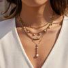 Fashion Trendy Gold Plated Stainless Steel Zircon Letter Link Chain Pendant Necklace for Women Party Occasion