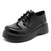 British Style Women's Platform Muffin Shoes Autumn New Patent Leather Deep Cut Lace-up Wedge Heel Casual Single Shoes HZB-323-1