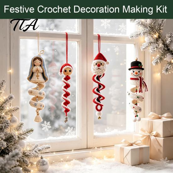 Зимние вязаные поделки для семейного Рождества Спиральный crochet-набор, DIY Снеговик Санта Поделка Значимые ручные подарки Подвесное украшение Елка Украшение камина