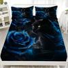 1PC Fitted Sheet Beautiful Flowers Cat Print Set 100% Polyester Mattress Covers Cozy Bedding Set Gift Bedroom Decor 2 Pillowcase