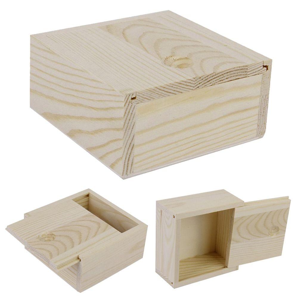 Case With Slide Top Unfinished Storage Box Beads Container Wooden Box Jewelry Organizer Case