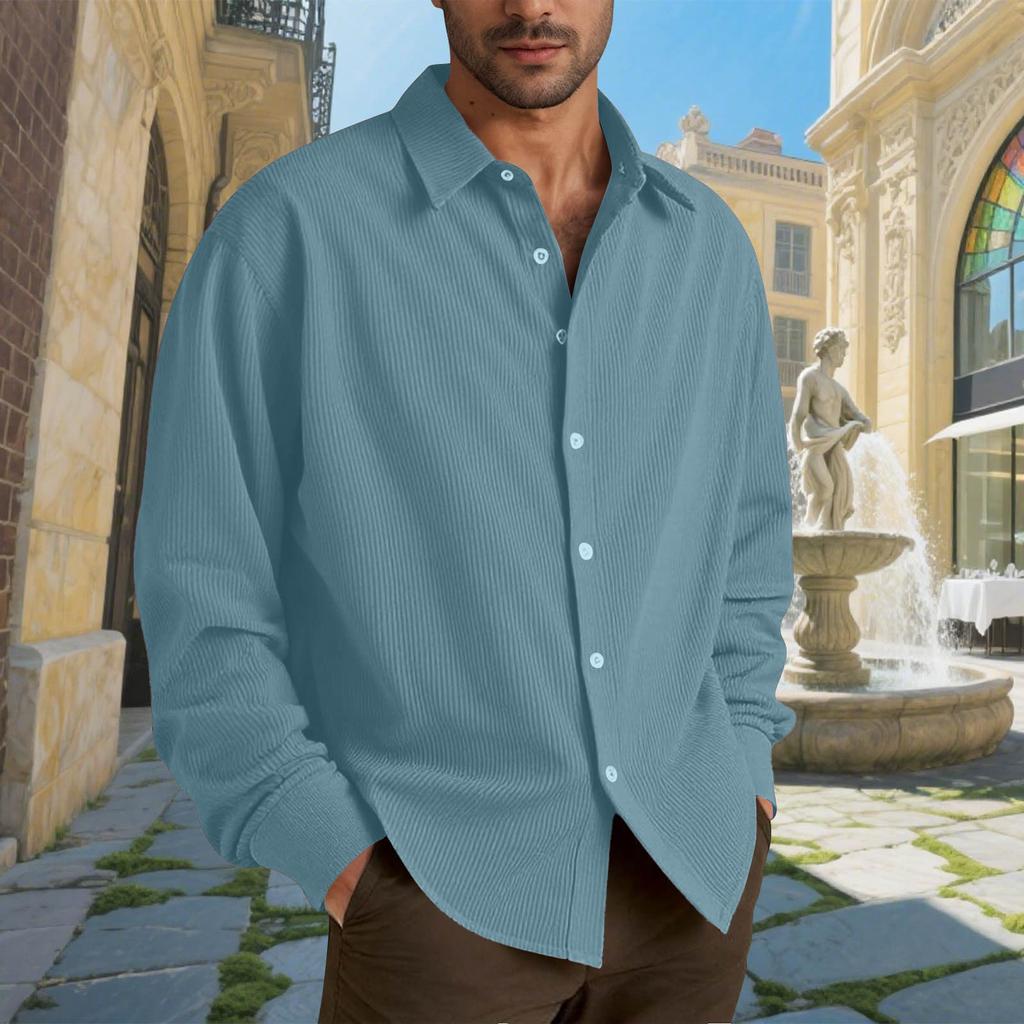 Men's Cotton Shirts Long Sleeve Casual Button Down Textured T-Shirt Loose Vacation Beach Lightweight Topsrt