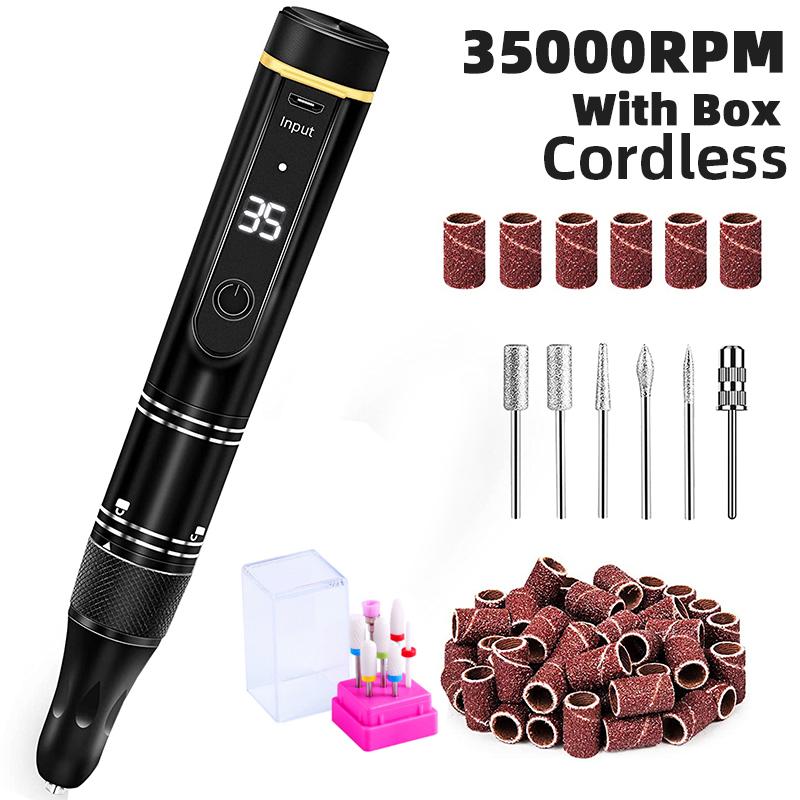 35000RPM Electric Nail Drill Machine Cordless Nail Sander for Nail Polish Rechargeable Portable Nail File for Acrylic Gel