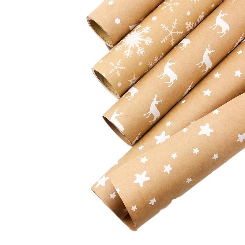 5pcs-0.43*3M- Kraft Paper Retro Christmas Tree Snowflake Gift Wrapping Paper DIY Gift Wrapping Paper 1pcs
