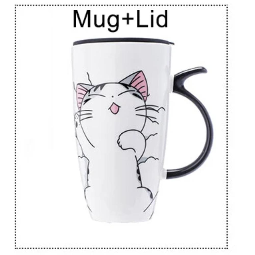 Посуда для напитков, 600 мл, креативная керамическая кружка с изображением кота и крышкой, ложка, пивная чашка, кофе, оригинальные и забавные чашки, чтобы раздать пару подарочных кружек