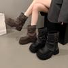 Модные универсальные ковбойские сапоги женские осень 2025 новые на толстой подошве темпераментные сапоги-трубы для брюк увеличивающие рост маленькие ботинки Мартина