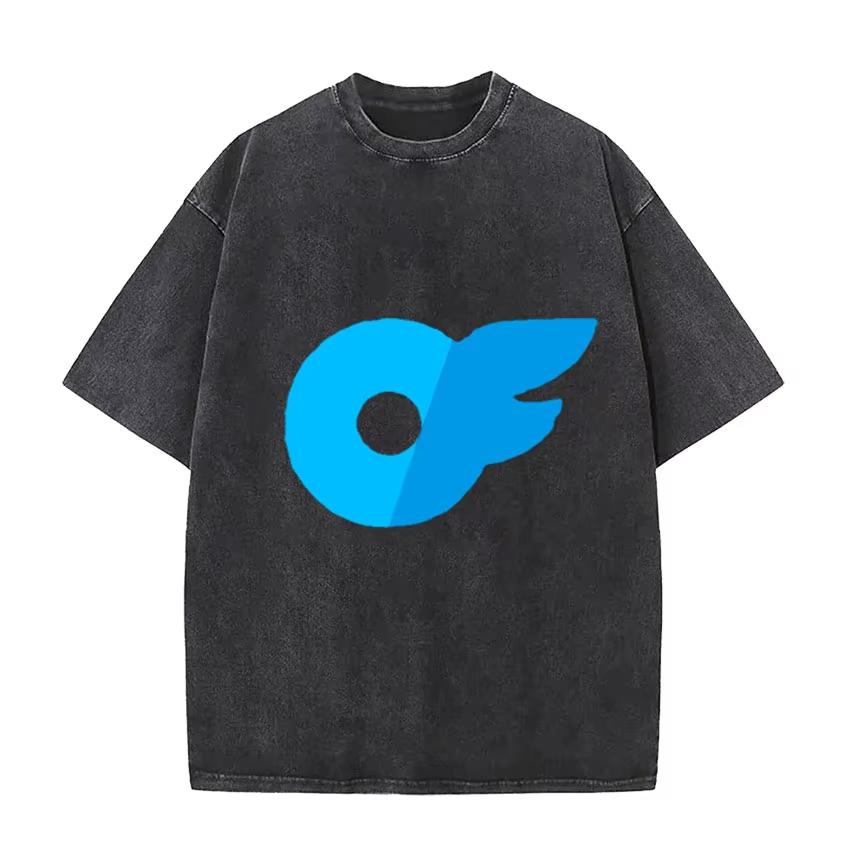 Vintage Washed T Shirt Retro Blue Winged Circle Graphic Tee Streetwear Casual Top for MenWomen Cool Design Daily Wear Summer