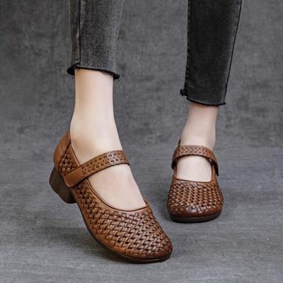 Мода GKTINOO 2025 Новые Весенне-Летние Женские Туфли-Сандалии на Среднем Каблуке из Полой Коровьей Кожи Верхнего Слоя, Комфортные, Дышащие, из Натуральной Кожи