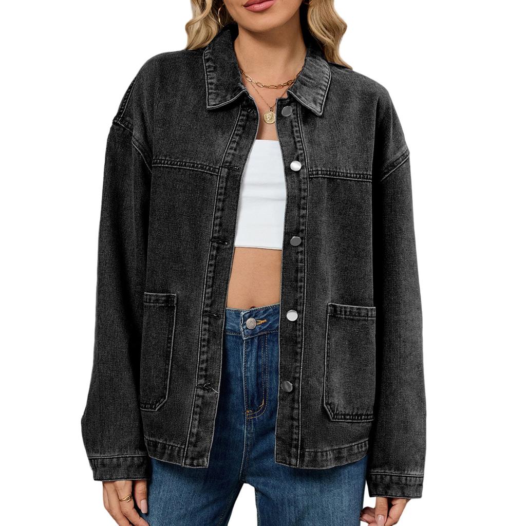 Women's Fashion Casual Solid Color Denim Jacket Short Top