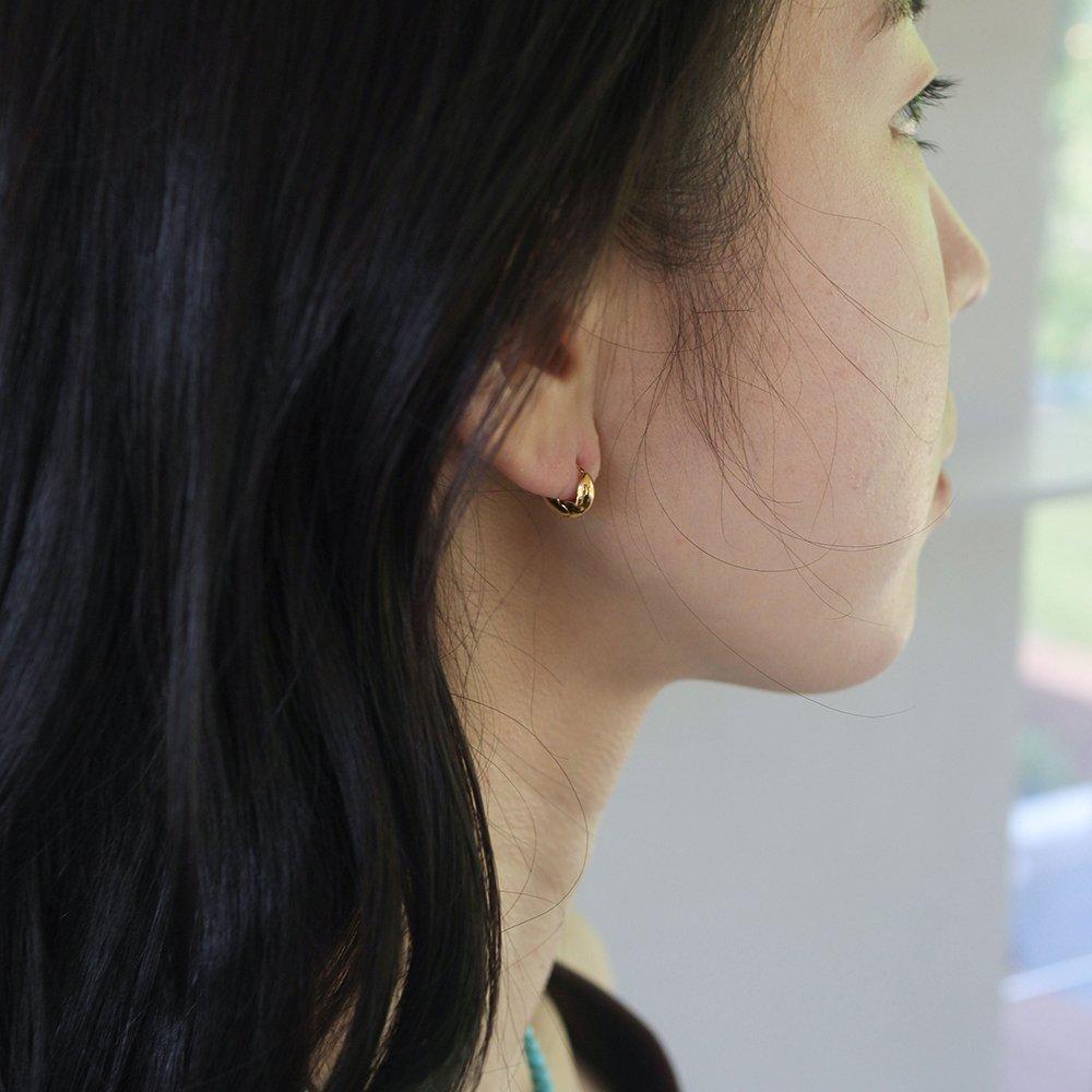 14K Gold-Filled Silver Wide Bean One-Touch Earrings