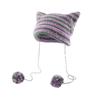 Fashion Striped Star Devil Hat Autumn Winter Women's Hats Crochet Cute Cat Ears Pointed Pullover Knitted Beanie Hat