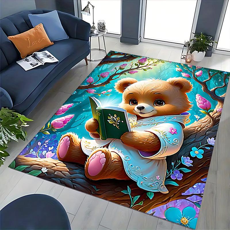 1pc Anime Teddy Bear Chair Mat - Cute Floral Design, Non-Slip Office Rug for Home Decor, Suitable for All Seasons, Perfect Gift Idea.H035