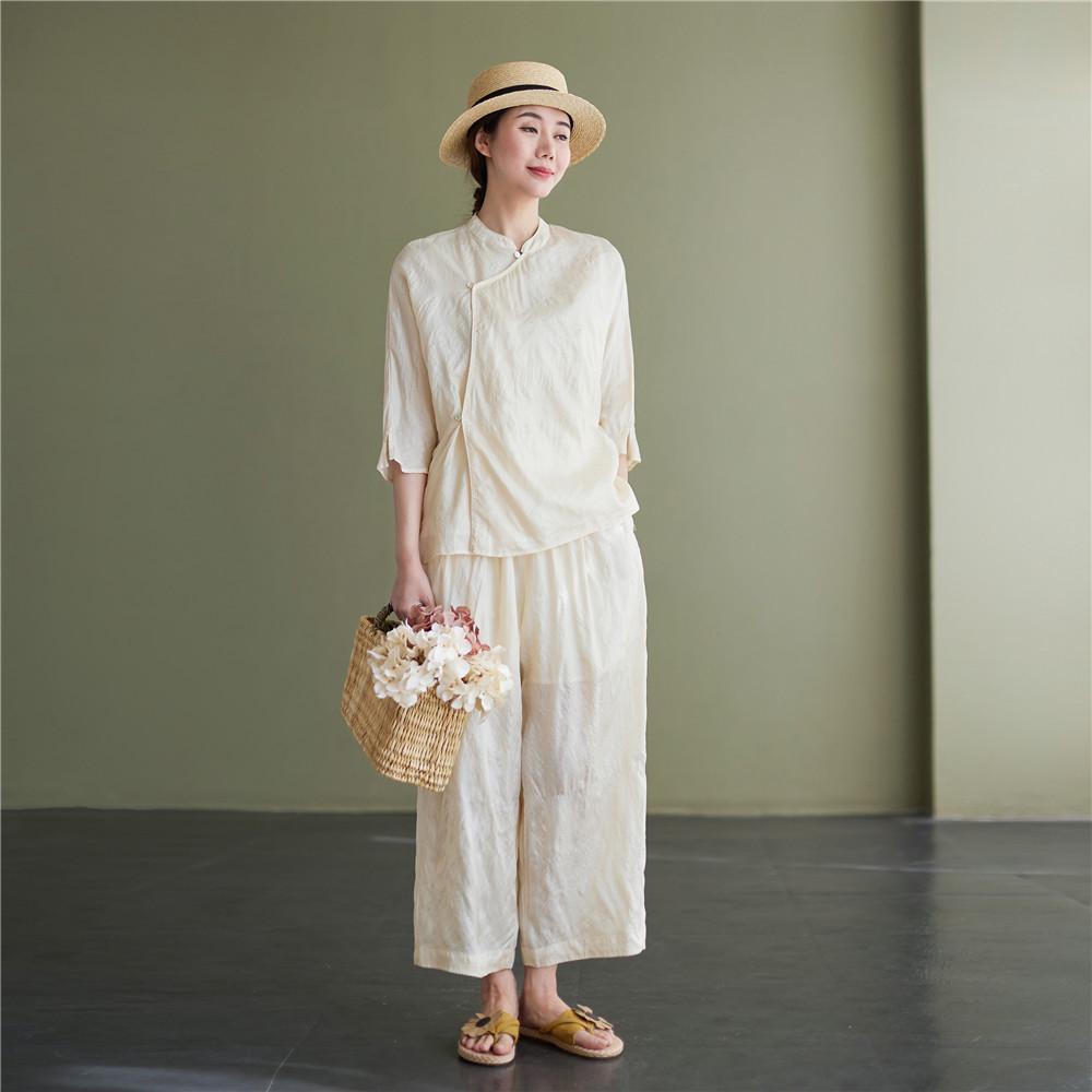 Топ-реглан из тусса-шелка в китайском стиле Весна/Лето 2022 - Ретро Лимитированная серия