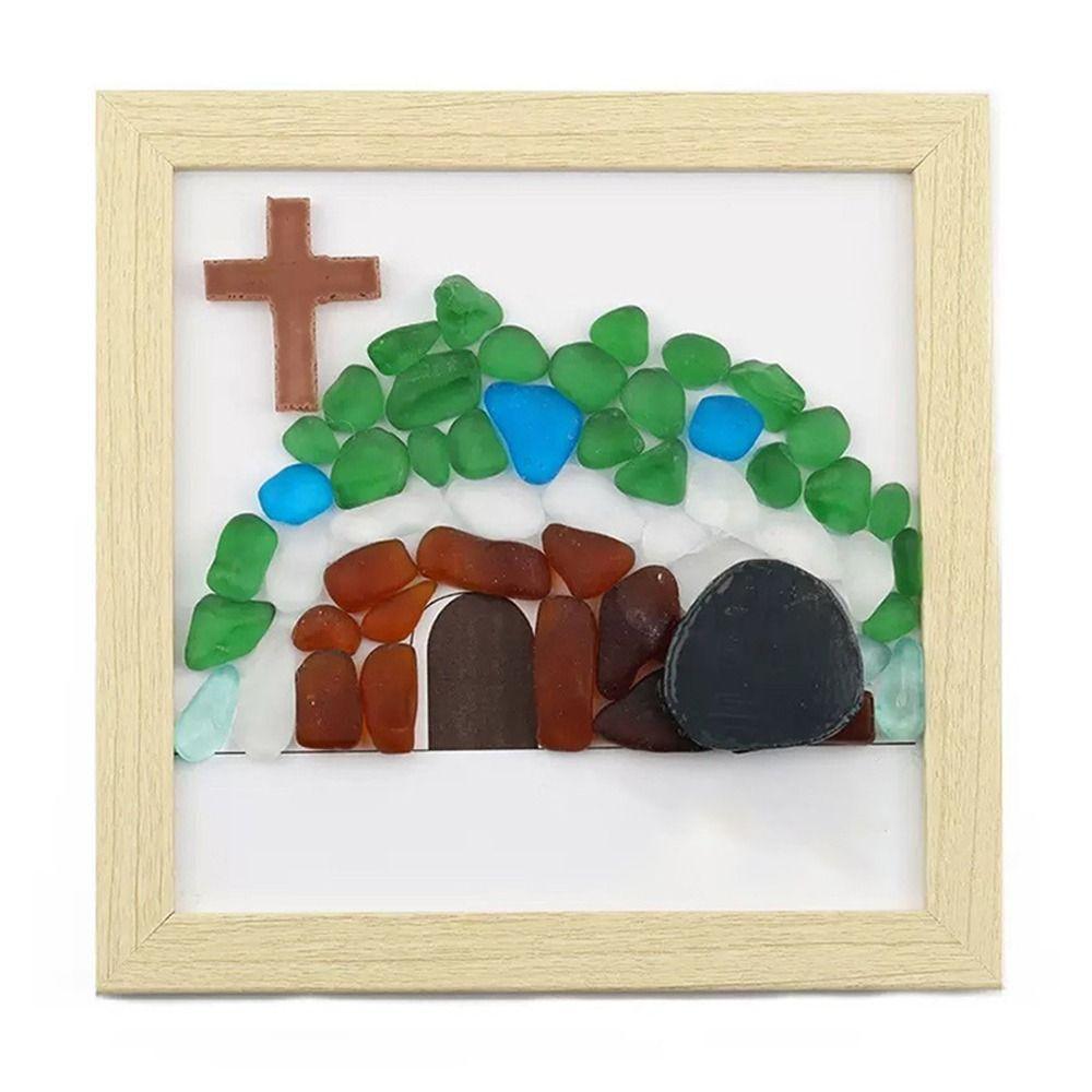 Handmade Simulation Sea Glass Cross Funny Resin Cave Crystal Crucifix Home Ornaments