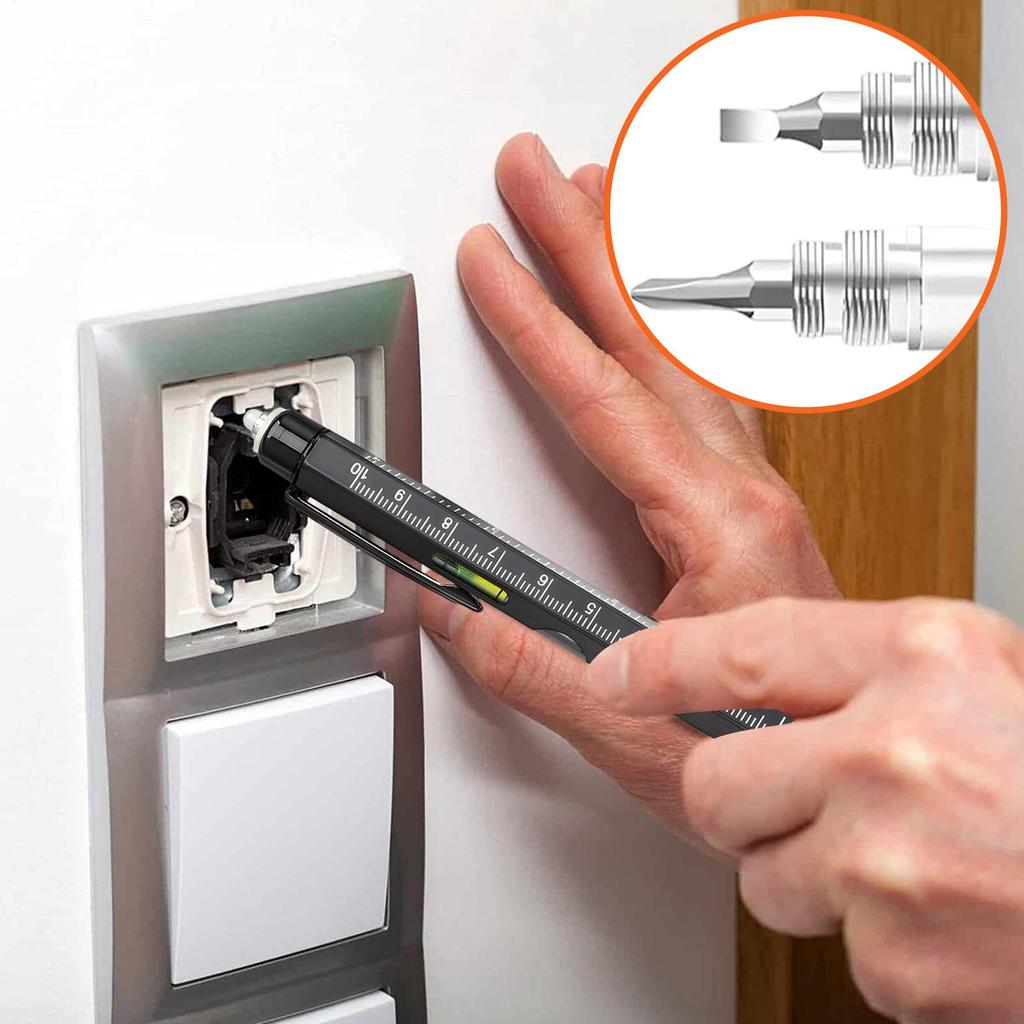 Многофункциональная ручка 9 в 1 с LED-фонариком, строительная ручка с отверткой, уровнем, линейкой и открывалкой для бутылок для отца, парня