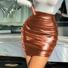 PU Leather Short Skirt Women's Plus-size Pleated Leather Skirt Sexy Tight Height Fanny Pack Hip Skirt Women's Fashion Slim-fit Skirt