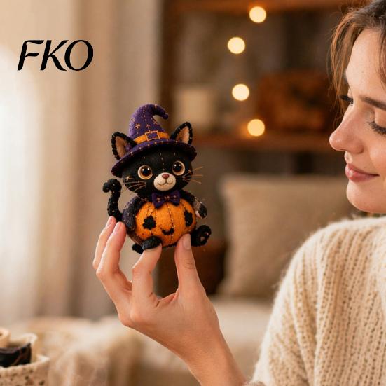 Animal Patchwork Craft Halloween Friends Kit, DIY Sewing Make 4 Kit Adorable Characters, for Beginners Handmade Gift Holiday Decor