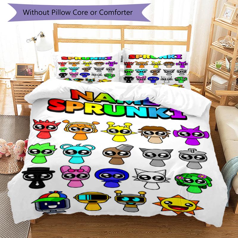 3pcs Custom Name Sprunki Bedding Set Duvet Cover Closure Includes 1 Duvet Cover & 2 Pillowcases, Soft and Comfortable for All Seasons.