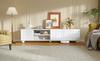 200*40*44cm TV Cabinet, 3-Door Living Room Cabinet, Cabinet Doors with Printed Design, TV Cabinet with 5 Legs, Suitable for TVs up to 80 Inches, White