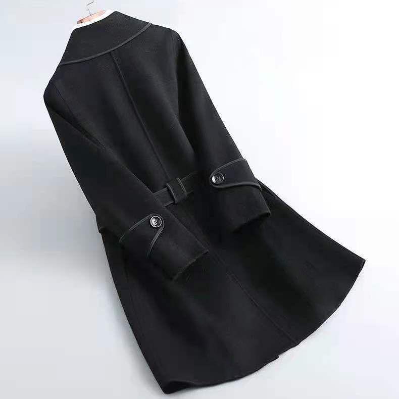 Женское приталенное пальто в корейском стиле из искусственной кашемировой шерсти - Цветной блок, средней длины, для осени и зимы