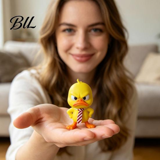 Small Gift for Coworkers 3D Printed Angry Duck Figurine, Cute Yellow with Detachable Playful Animal Desk Decor Tie, Fun Expression Desktop Ornament